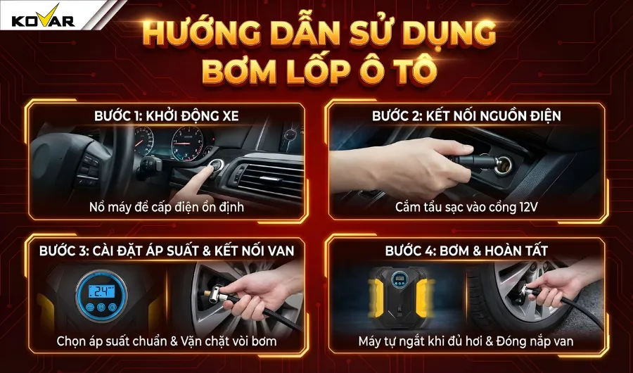 Hướng dẫn sử dụng bơm lốp ô tô đúng kỹ thuật và an toàn