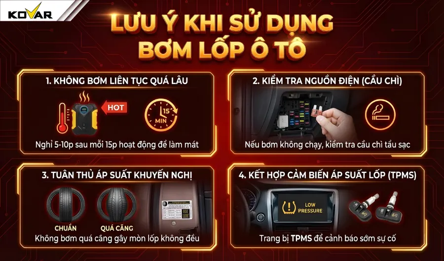 Những lưu ý sống còn khi sử dụng bơm lốp ô tô
