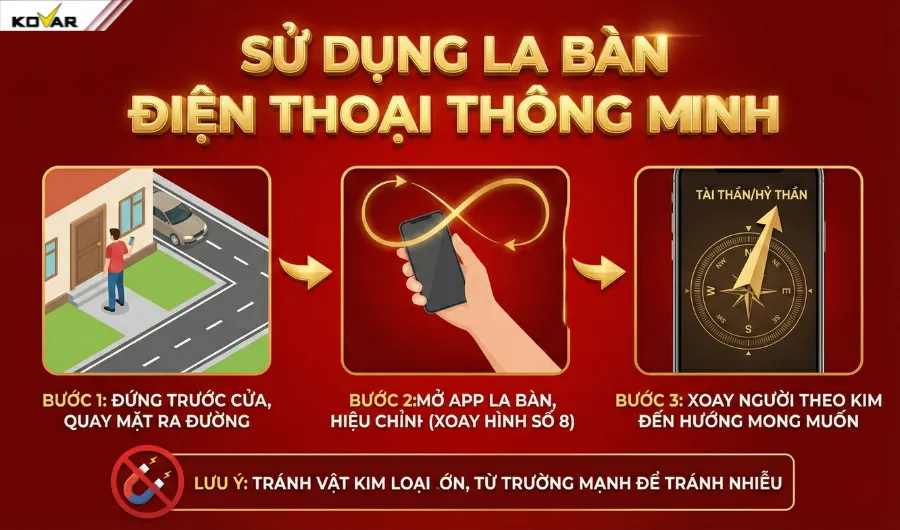 Các xác định hướng xuất hành bằng la bàn trên smart phone