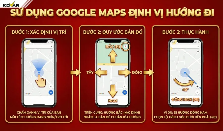 Các xác định hướng xuất hành bằng Google Maps