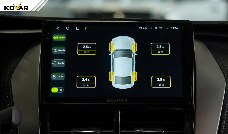 Cảm biến áp suất lốp tích hợp trên màn hình Zestech