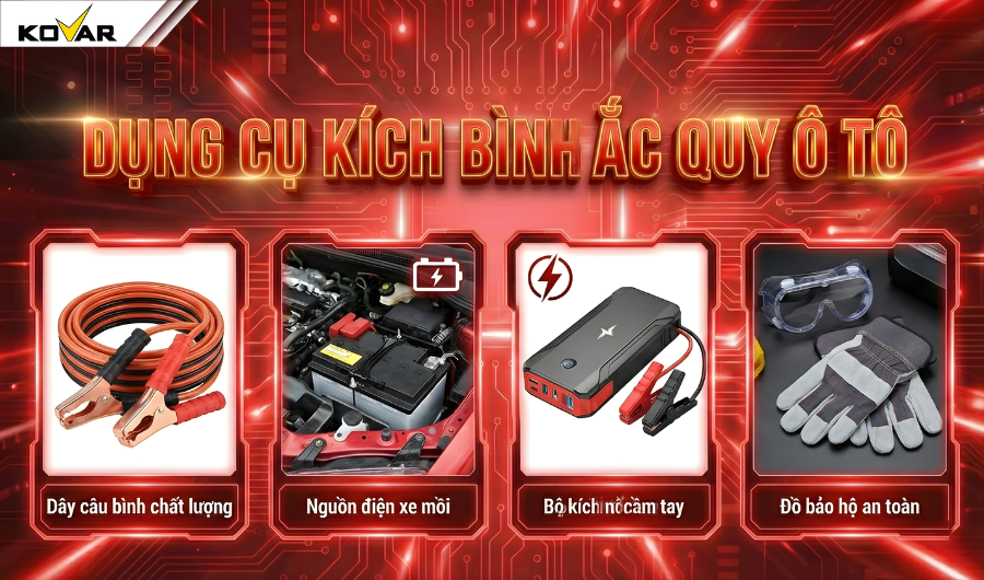 Những dụng cụ cần chuẩn bị để kích bình ắc quy an toàn