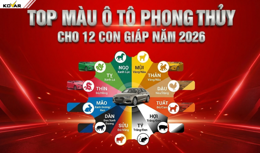 Top màu ô tô phong thủy cho 12 con giáp năm 2026